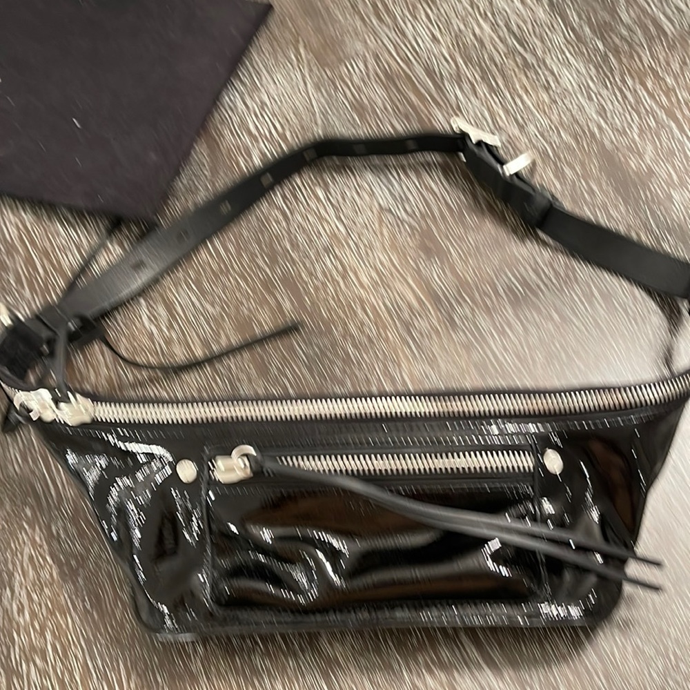 Rag & Bone black patent leather belt bag, crossed body, Fanny bag.